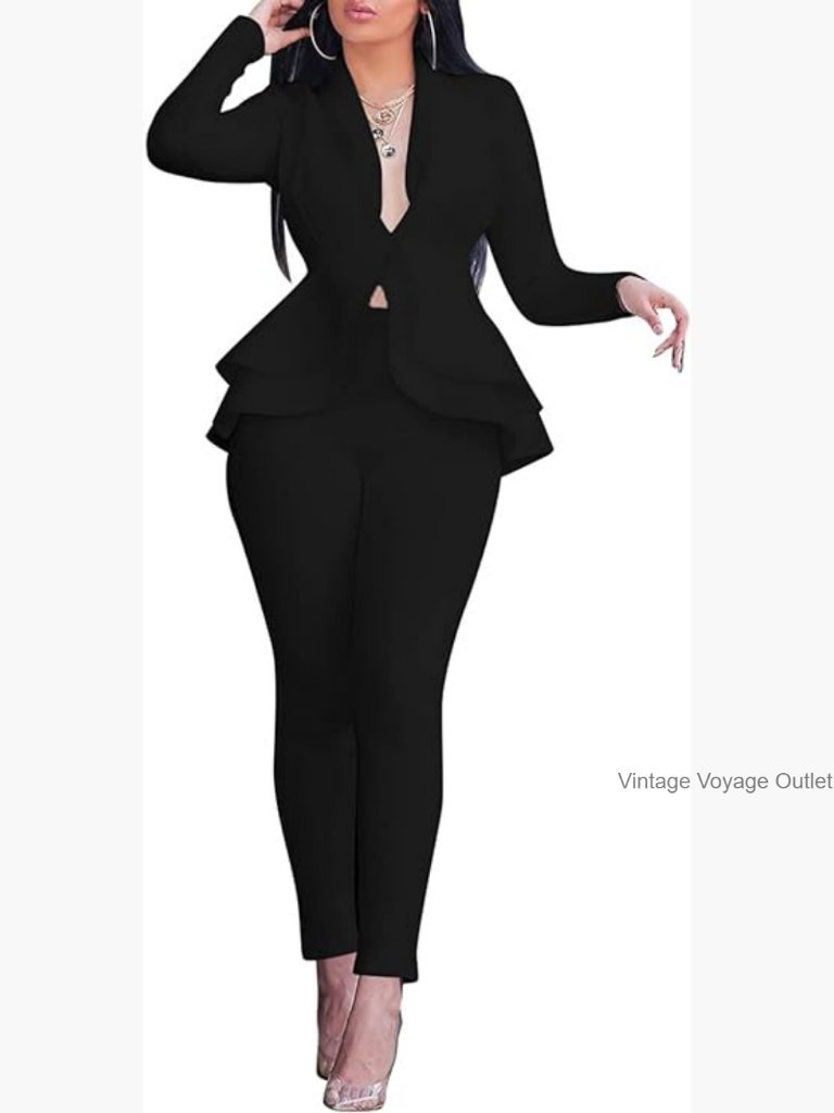 Long Sleeve Blazer And Pants Suit Set, Cotton Blend, Business Formal
